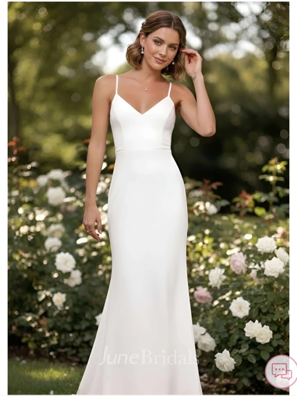 White Spaghetti-Strap V-Neck Wedding Gown